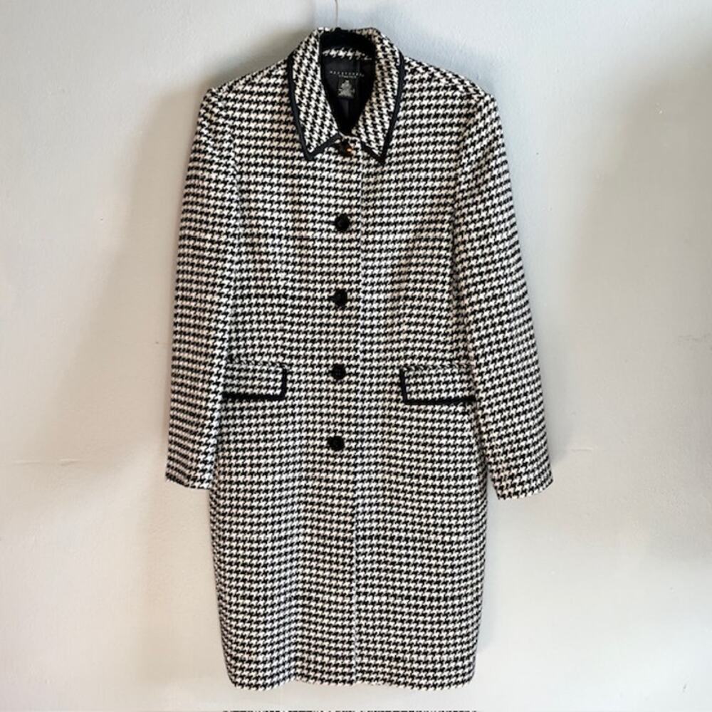 Apostrophe Stretch Houndstooth Coat Black White Size 12 Classic Tailored Preppy